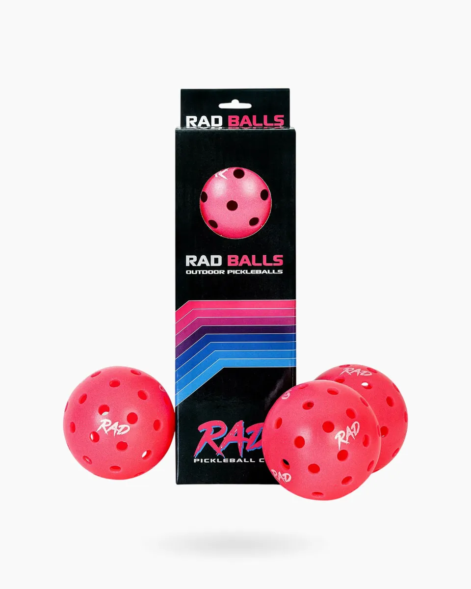 RAD Pro Outdoor Pickleballs set showing the vibrant neon color and 40-hole pattern 1 Ball Pack