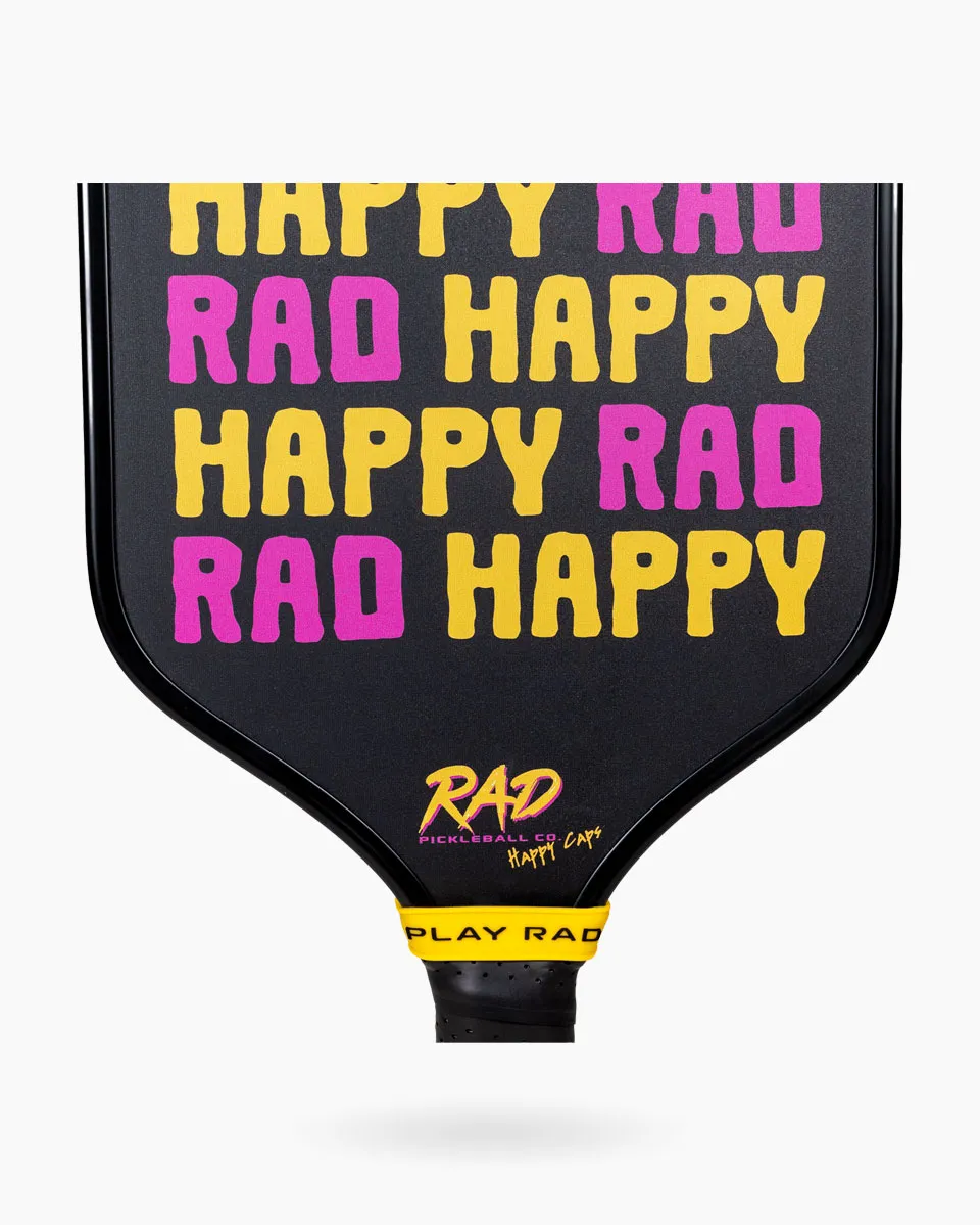 Detailed view of the 5.5 inch elongated handle on the RAD Happy Pro for two-handed backhands back